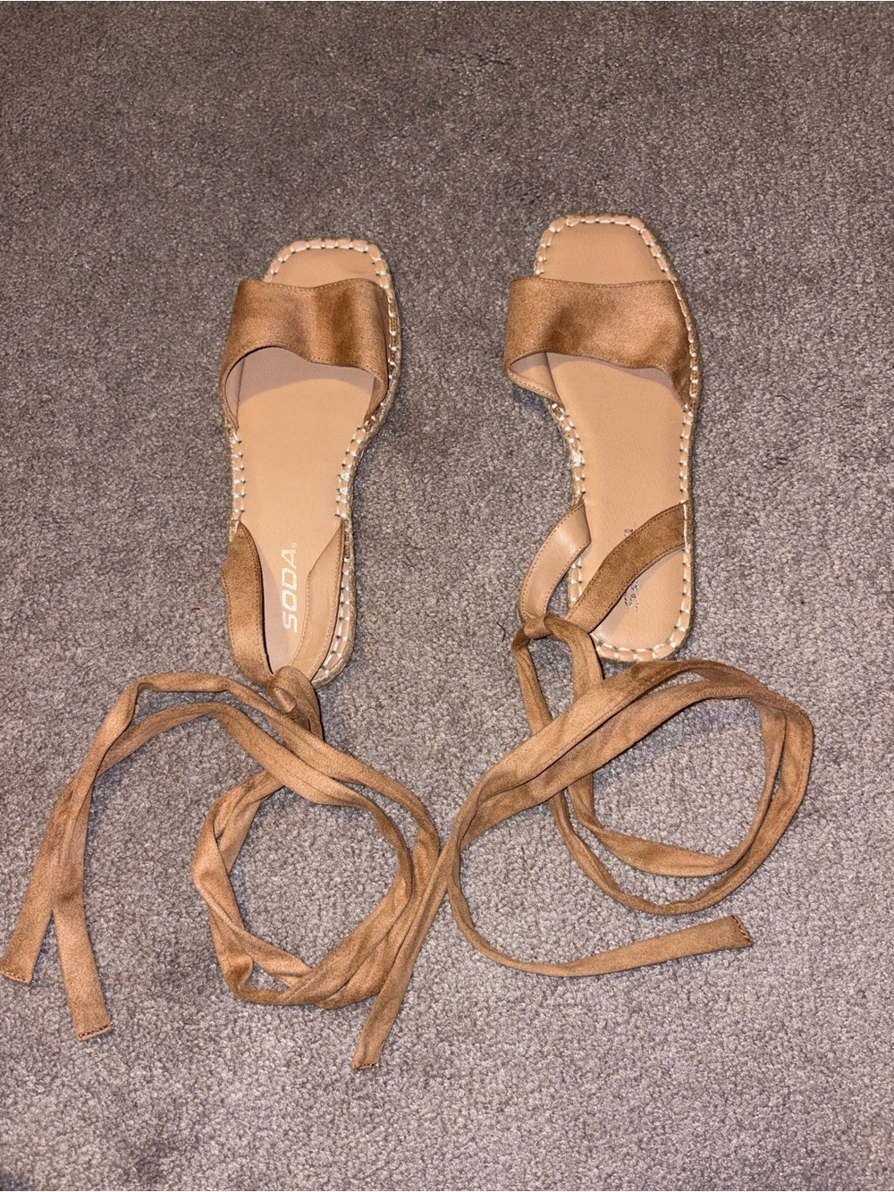 Soda Bronze Tan Wrap Lace-Up Flat Sandals